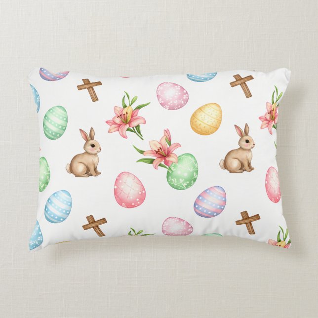 Almofada Decorativa Graça de Páscoa – Coelho e Cruz Patte Pastel Sem C (Frente)
