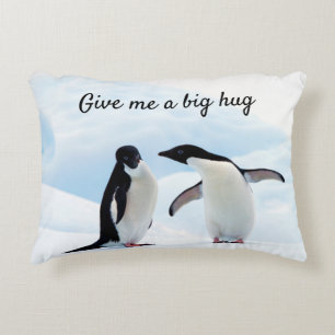 Almofada Decorativa Grande abraço, Pinguim, na foto do gelo com texto