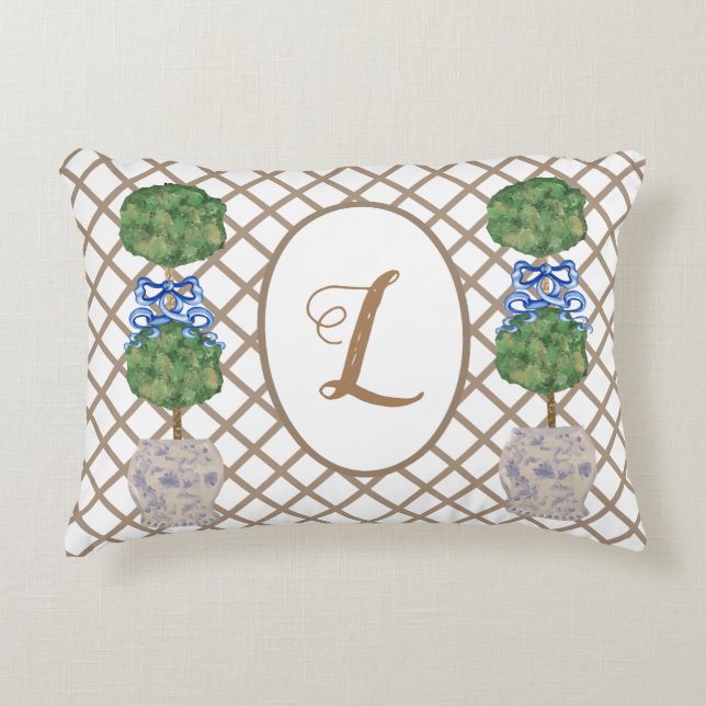 Almofada Decorativa Green Chinoiserie Ginger Jar Jars Topiary Basket T (Frente)