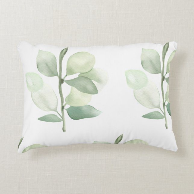 Almofada Decorativa Green Eucalyptus Leaves,  delicate pastel decor (Frente)