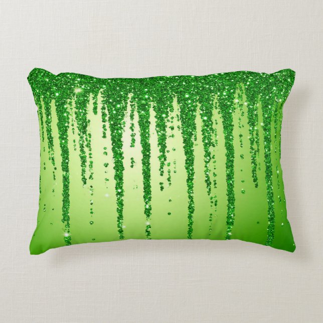 Almofada Decorativa Green Glitter Drip Background With Sparkling (Frente)