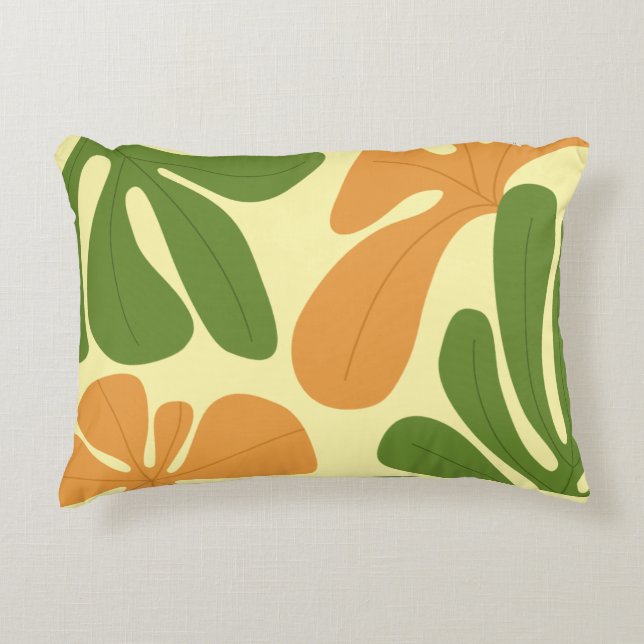 Almofada Decorativa Green & Orange Modern Abstract Floral (Frente)