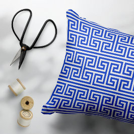 Almofada Decorativa Grego Meander Key Square H Patterno Blue