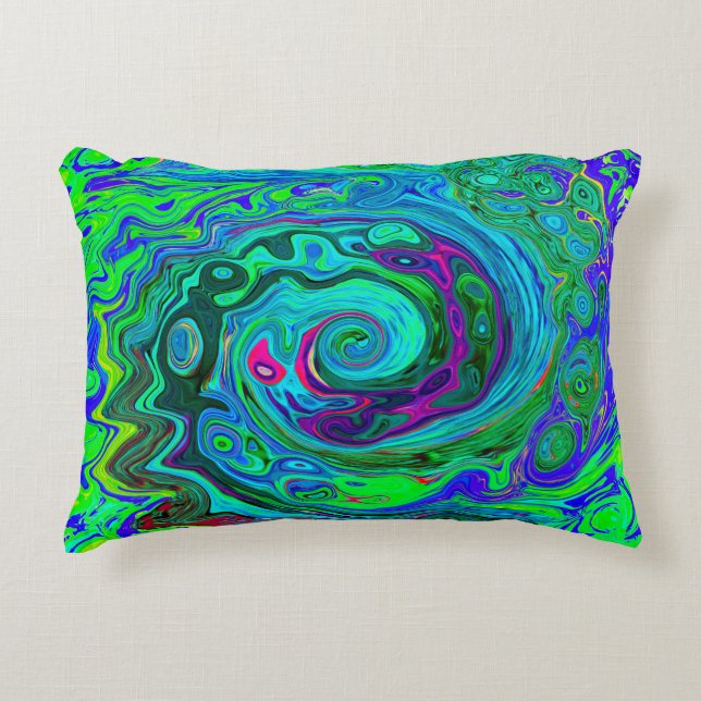 Almofada Decorativa Groovy Abstrato com espiral verde e azul (Frente)