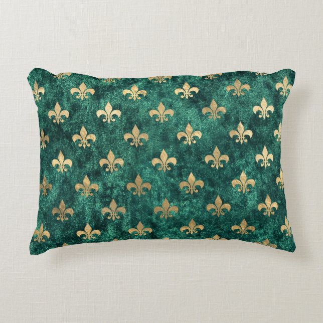 Almofada Decorativa Grunge Green Velvet Fleur De Lis Mardi Gras (Frente)