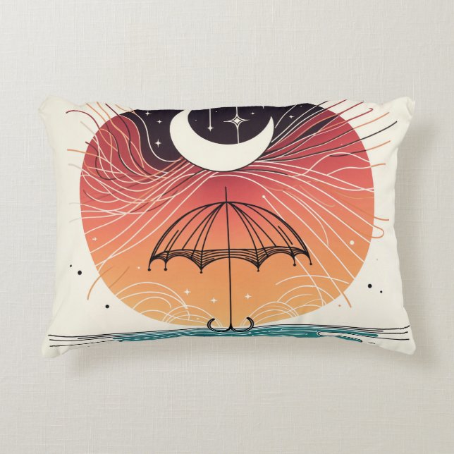 Almofada Decorativa Guarda-chuvas Celestial da Lua com Arte nas Estrel (Frente)