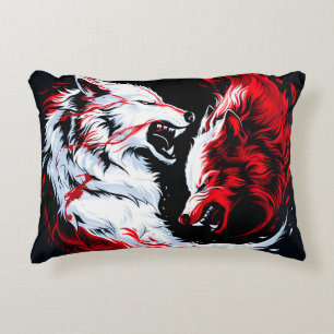 Almofada Decorativa Guerreiro Lobo Cósmico Branco Vermelho