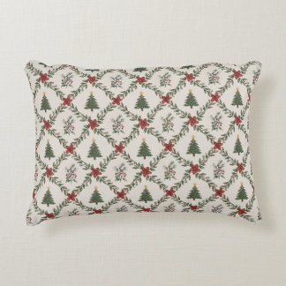Almofada Decorativa Guirlanda Floral de Árvore de Natal Vintage Vermel