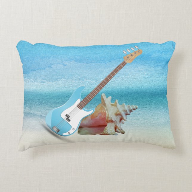 Almofada Decorativa Guitarra Azul e Abstrato Seashell Beach (Frente)