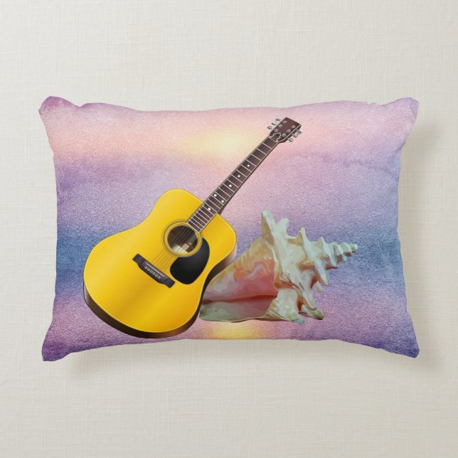 Almofada Decorativa Guitarra e Seashell Purple Beach Sunset (Frente)