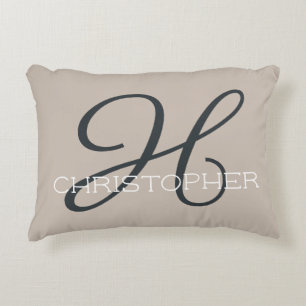 Almofada Decorativa H Nome Personalizado Inicial Bege Taupe Neutro