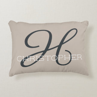 Almofada Decorativa H Nome Personalizado Inicial Bege Taupe Neutro