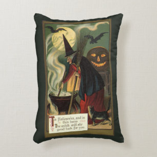 Almofada Decorativa Halloween Antigo com Dois Desenhos de Bruxa Má