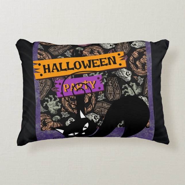 Almofada Decorativa Halloween Party and Black Cat (Frente)