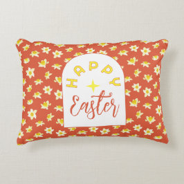 Almofada Decorativa Happy Easter. Yellow Daffodils Spring Modern.