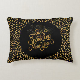 Almofada Decorativa Happy New Year Celebrate,Gold Pixels Pattern, 