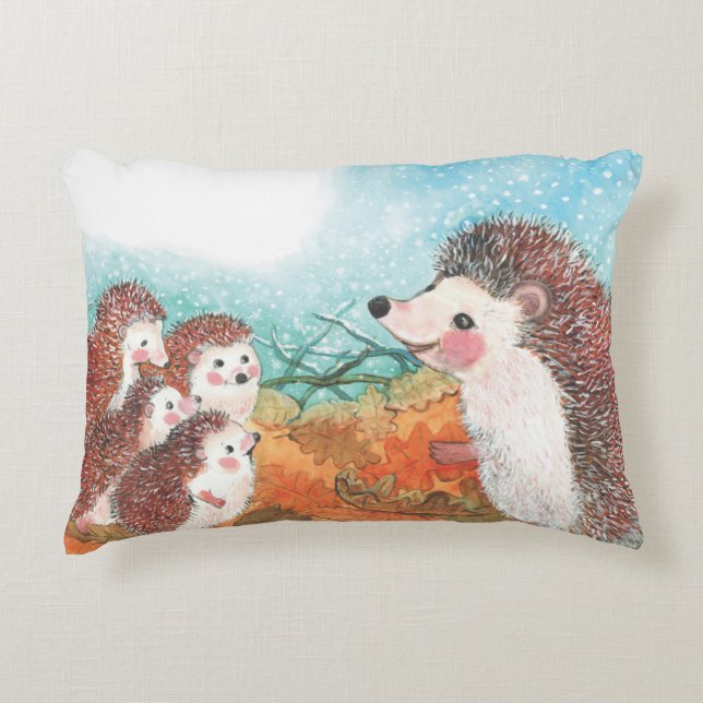 Almofada Decorativa Hedgehogs conversando entre si Ilustração (Frente)