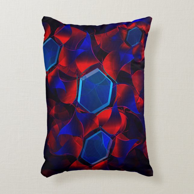 Almofada Decorativa Hexágono azul misturado com curvas vermelhas sobre (Frente(Vertical))