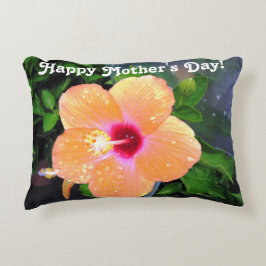 Almofada Decorativa Hibisco Laranja Feliz Dia das Mães