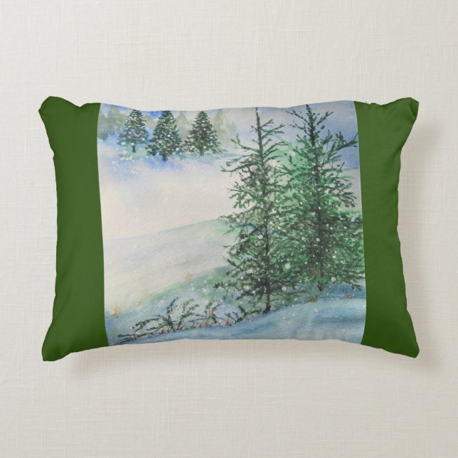 Almofada Decorativa Hillside Evergreens e Neve (Frente)