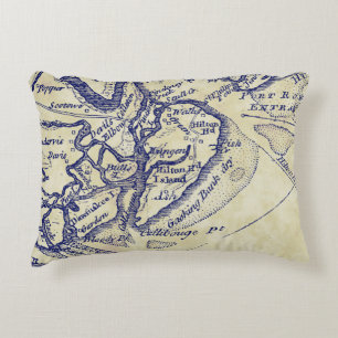 Almofada Decorativa Hilton Head Island SC Vintage Map Marinho Blue Tea