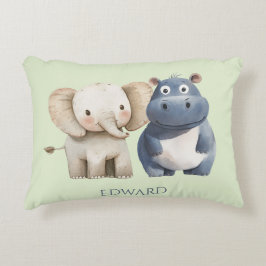 Almofada Decorativa Hipopótamo e Elefante Azul Fofo de Safari 