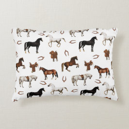 Almofada Decorativa Horses Watercolor Horseshoe Horse Saddles