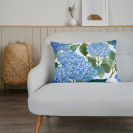 Almofada Decorativa Hortênsia Azul Floral Costeira Aquarela