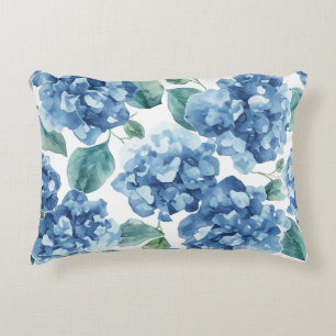 Almofada Decorativa Hortênsia Blues Padrão de Flor de Aquarela em Fl