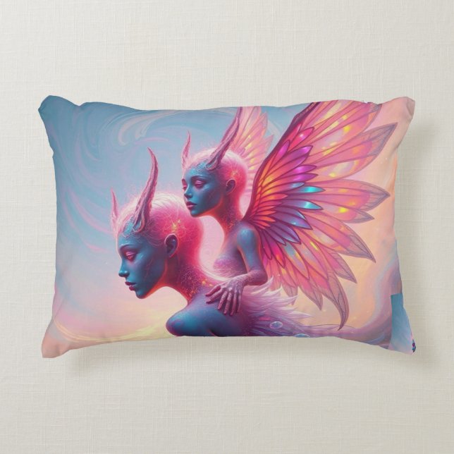 Almofada Decorativa Hüterinnen des Himmels – Elara & Vireya (Frente)