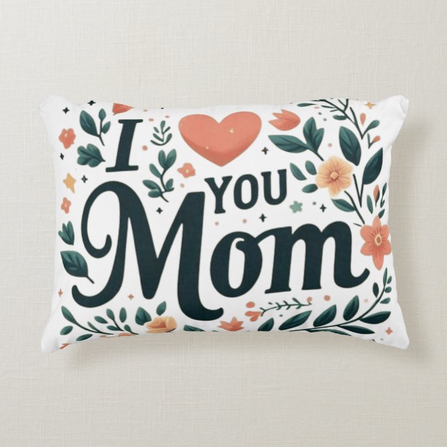 Almofada Decorativa I Love You Mom - Floral Wreath Heart (Frente)