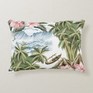 Almofada Decorativa Ilha de colheita havaiana, palmeira, barco, rosa