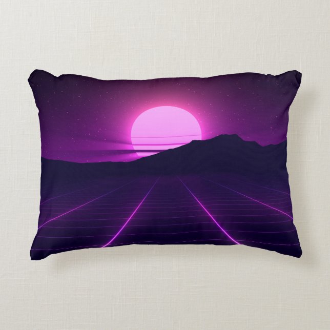 Almofada Decorativa Ilusão de Fundo Retroativo 80s com elementos 3D (Frente)