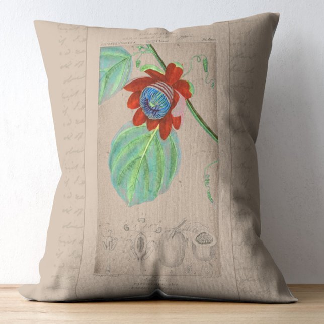 Almofada Decorativa Ilustração Botânica Francesa Passionflower (Criador carregado)
