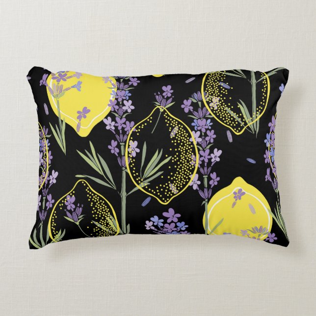 Almofada Decorativa Ilustração da colheita de limões de Lavanda floral (Frente)