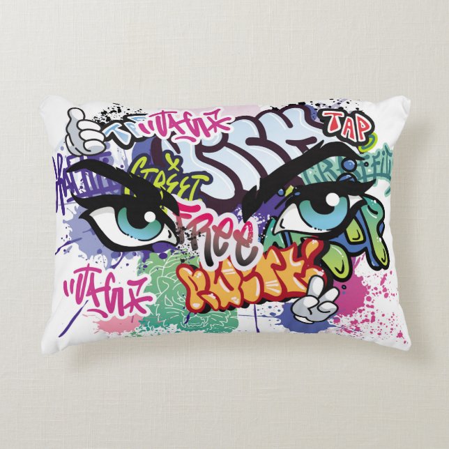 Almofada Decorativa ilustração de grafite com letras de grafite de rua (Frente)