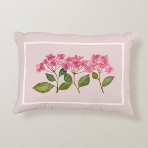 Almofada Decorativa Ilustração de Lacecaps de Hydrangea Pink de Aquare