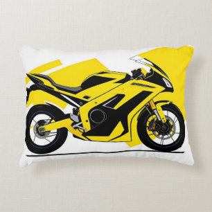 Almofada Decorativa Ilustração de Motocicleta de Corrida Amarela e Pil