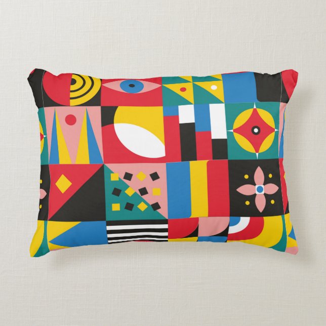 Almofada Decorativa Ilustração Neo Geométrica. Formas geométricas e p (Frente)