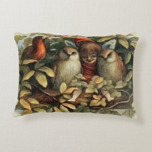 Almofada Decorativa Ilustração Rich Natural de Corujas e Elf Fairies
