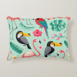 Almofada Decorativa Ilustrações em aquarela de aves, flores tropicais