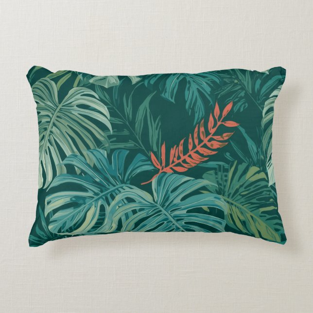 Almofada Decorativa Impressão de Selva Esmeralda Luxuriante (Frente)