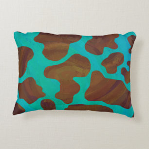 Almofada Decorativa Impressão de Vaca Castanho e Teal