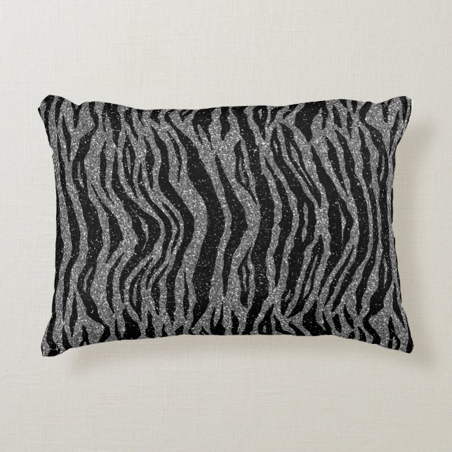 Almofada Decorativa Impressão de Zebra Preto e Cinza Prata (Frente)