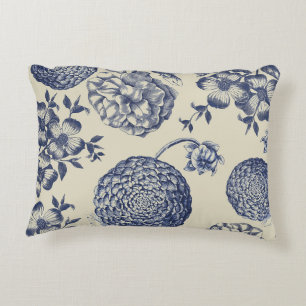 Almofada Decorativa Impressão Flor Azul Antiquado Floral