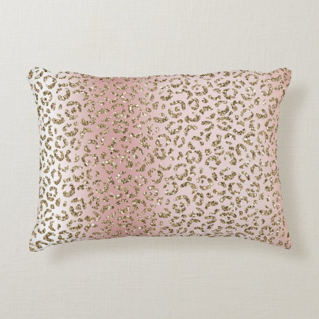 Almofada Decorativa Impressão Leopardo Lâmpada Dourada com Rosa de Enf (Frente)