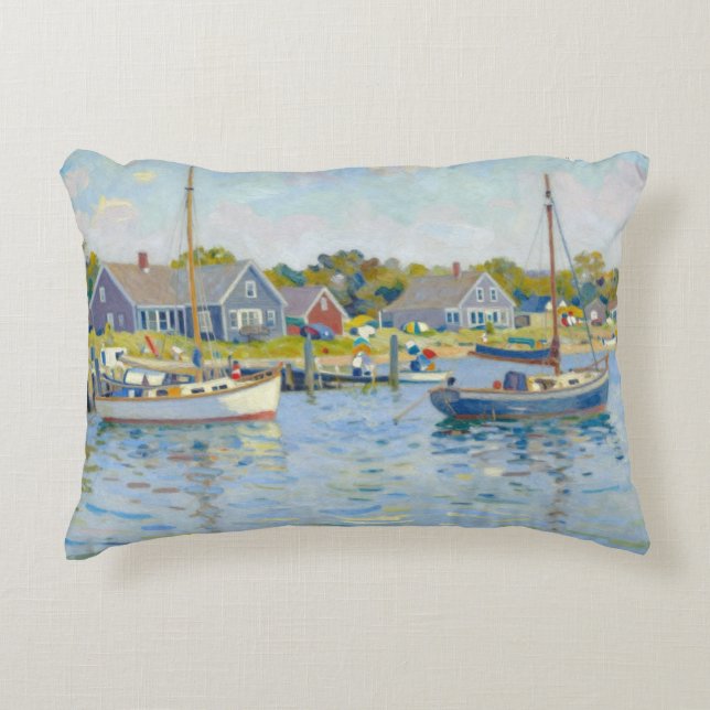 Almofada Decorativa Impressionismo de barcos à vela Nova Inglaterra (Frente)