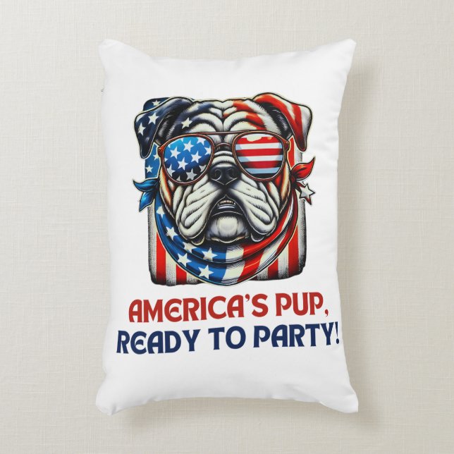 Almofada Decorativa Inglês Buldog 4 de julho Merica Sunglass USA (Frente(Vertical))