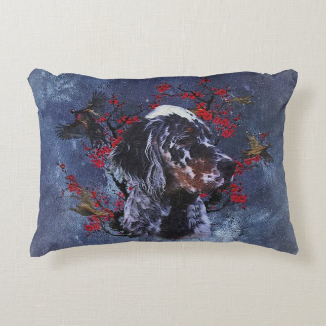 Almofada Decorativa Inglês setter com faisões, arte (Frente)