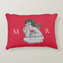 Almofada Decorativa Iniciais Anjos Cute Vintage Red White Cherub